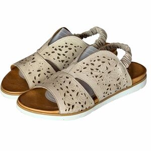 BIZA Emerald Laser Cut Leather Slingback Sandals EU 38 US 7.5 Tan Beige